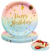 inheming 25 Pezzi Piatti di Carta Buon Compleanno Usa e Getta, Piatti Happy Birthday, Arcobaleno,Diametro 18 cm