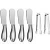 Accfore Set di 6 coltelli spalmabili per formaggio e burro, mini pinze da portata, coltelli multiuso in acciaio inox (argento)