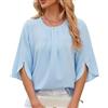 HANERDUN Camicia Donna Elegante Top con Maniche a 3/4 Camicetta Girocollo a Pieghe Blusa Casual a Tinta Unita per L'Ufficio Tunica con Maniche Divise