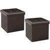 Bonlife Pouf Puff Contenitore Sgabello Poggiapiedi, Pieghevole, Ecopelle Cubo Portaoggetti Pouf da Camera per arredo casa, Confezione con 2 Pezzi, 32x32x32cm (Marrone)