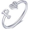 FUNEIA Anelli Donna Oro Argento Anello Cuore con Iniziale Lettera Regolabili Anello con Nome Personalizzabile Anelli Sovrapponibili Bambina Ragazze anelli a lettere dell'alfabeto Gioielli Regalo
