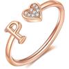 FUNEIA Anelli Donna Oro Argento Anello Cuore con Iniziale Lettera Regolabili Anello con Nome Personalizzabile Anelli Sovrapponibili Bambina Ragazze anelli a lettere dell'alfabeto Gioielli Regalo