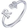 FUNEIA Anelli Donna Oro Argento Anello Cuore con Iniziale Lettera Regolabili Anello con Nome Personalizzabile Anelli Sovrapponibili Bambina Ragazze anelli a lettere dell'alfabeto Gioielli Regalo