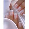 GlamRays 24 Pcs Press On Nails Set Quadrato di medie dimensioni Semplice Bianco French Tip Stile Glitter Finte Unghie Rosa Dolce Finte Unghie Finte Finte Per Donne E Ragazze
