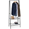 Relaxdays Appendiabiti con Scarpiera, HxLxP: 160 x 61,5 x 38 cm, Attaccapanni Metallo Ripiano Portascarpe Ganci, Nero