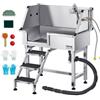VEVOR Stazione di Lavaggio per Cani in Acciaio Inox, Vasca per Toelettatura per Animali Domestici di Media e Piccola Taglia da 86,36 cm con Scale di Stoccaggio, Rubinetto, Porta Sapone, Porta Sinistra