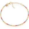 Louis Ciocchetti dal 1887 Bracciale Tennis Rainbow Argento 925 con Zirconi 5A da 3 mm e catena dorata, Arcobaleno, Gioiello Elegante Regolabile per Donna
