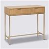 DEGHI Consolle 80x90h cm in legno naturale e cannettato con struttura in acciaio oro - Kloser