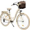 Generic Bicicletta da citybike retrò da donna, 26 pollici, colore crema, 7 marce, beige