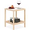Relaxdays Tavolino da Salotto in Legno, 50 x 40 x 40 cm, Ripiano in Vetro, 2 Mensole, Comodino da Divano, Naturale