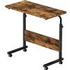 sogesfurniture Tavolo per computer portatile regolabile in altezza, con ruote, tavolino mobile per la cura del letto e del divano, 80 x 40 x 71-90 cm, marrone vintage