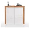 WHOUS Credenza e Buffet CHRONOS per Soggiorno con 4 Ante, Madia per Salotto, Cucina e Sala da Pranzo in Legno, 140x40x130 cm, Bianco Lucido e Rovere