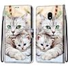 Mo-Somnus Cover per Samsung Galaxy J3 2017/ J330, Custodia in PU Pelle Magnetica Libro Flip Caso Antiurto Portafoglio [Supporto Stand] con Porta Carte e Cinturino da Polso Wallet Case (Gatti 2)