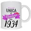 thedifferent Tazza Colazione Latte thè Mug Relax con grafica - Unica e favolosa dal 1934 anno di nascita - idea regalo Compleanno Natale Mamma Amica Sorella Nonna Zia