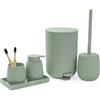 AJEUNGAIN Set Bagno Accessori Completo Verde, Set Accessori Bagno Moderno include Cestino Bagno, Portaspazzolino, Set Scopino WC e Dispenser Sapone, Vassoio da Vanity (Verde)