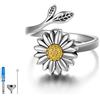 LONAGO Anello con ceneri di girasole, in argento Sterling 925, con girasole, margherita, regolabile, anello aperto per donne, O, Argento