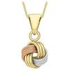CARISSIMA Ciondolo con Nodo a Quattro Vie Testurizzato e Lucido su Catena Curb in Oro Tre Colori 9 ct, Lunghezza 46 cm/18 pollici
