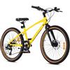 Sun Baby Tatra Bikes Bicicletta per bambini 24 pollici, Bici da 8 a 12 anni con telaio in alluminio, 7 rapporti, freni a disco, campanello, poggiapiedi, catarifrangenti (Nero Giallo)