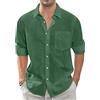 J.VER Camicia in lino, da uomo, a maniche lunghe, vestibilità normale, da spiaggia, in cotone, per affari, per il tempo libero, da spiaggia, verde scuro, M