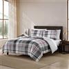 Eddie Bauer - Set copripiumino doppio, biancheria da letto reversibile in microsuede con federe abbinate, decorazione per la casa casual (normandia plaid nero, doppio)