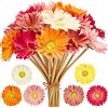 WILLBOND Bouquet di margherite artificiali, margherite finte, 38 cm, per bouquet da sposa, feste, casa, cucina (bianco, rosa, giallo, arancione, rosa, corallo, 18 pezzi)