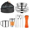 Hengrongshen Posate da Campeggio, 10 Pezzi Gavetta Scout Portare Piatti, Ciotole, Tazze, Forchette, Cucchiai e Sacchetti per Posatekit Campeggio Adatto per Viaggiare, Fare Escursioni, Fare Picnic (Arancione)
