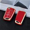 Car Passion Cover Guscio Chiave TPU Lucida Compatibile Con VOLKSWAGEN Golf Tiguan Passat Polo T-Roc T-Cross Up Silicone 3 Tasti Custodia Protezione Telecomando Auto Dorato (Rosso - Oro)