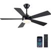Shanggu Ventilatori da soffitto da 116 cm con luce, ventilatore da soffitto nero con telecomando e 5 pale, ventilatori da soffitto moderni a basso profilo per camera da letto interna, esterno coperto