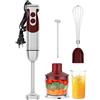 MEGAWISE Set frullatore a immersione 5 in 1 MegaWise - 400 W, velocità variabile, acciaio inossidabile - Include tritatutto, frusta, montalatte e bicchiere (rosso)