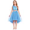 Jugaoge Set di vestiti da bambina con crop metallico e gonna in tulle a vita alta, elegante, per feste, matrimoni, feste, irregolari, due pezzi, principessa, fiori, Blu, 122-128 cm