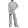 Generic Completi Coordinati in Maglia a Due Pezzi da Donna, Collo, Orlo con Spacco, Maglietta e Pantaloni, Set di Tute da Ginnastica da