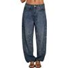 Generisch Wide Leg Jeans da donna, casual, con strass, larghi, pantaloni in denim, a vita bassa, pantaloni dritti, eleganti streetwear, Blu, XL