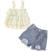 Generic Pantaloncini Senza Maniche Cotone Tinta Unita per Bambini Bambina Primavera Estate Jeans Abiti Vestito Anni Ragazza Top Corto