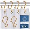 Blau Marité 12 ganci in metallo a forma di S per tenda doccia, con chiusura di sicurezza, anelli per bagno, Oro, compatibili con barre fino a 2,6 cm