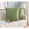 GIRASOLE HOME Coppia Federe Cuscini in Simil Lino Antiacaro e Ipoallergenico Per Divano e Letto Copricuscini Arredamento Casa con Zip Invisibile 2 pezzi (60x60cm, Verde)