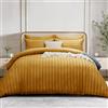 Simply Amelia Set di biancheria da letto king size, copripiumino a righe, satinato, con federe, ipoallergenico ultra morbido in microfibra (ocra, 220 x 230 cm)