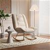 JDEFARF Sedia a dondolo, poltrona reclinabile imbottita con schienale alto e gambe in legno, comoda sedia decorativa per lettura, allattamento o soggiorno (beige+grigio, A)