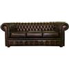 Carpet Kingdom Chesterfield - Divano a 3 posti, 100% vera pelle, colore: Marrone anticato