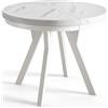 AlpiMeble Tavolo da pranzo rotondo EVO, tavolo allungabile, diametro: da 120 cm a 220 cm, tavolo da soggiorno colore: MARMUR, con gambe in legno di colore bianco