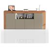 WHOUS Credenza e Buffet CHRONOS per Soggiorno con 4 Ante e 2 Vani, Madia per Salotto, Cucina e Sala da Pranzo in Legno, 200x40x85 cm, Tortora Opaco e Rovere