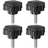 QUARKZMAN 4 Pezzi Pomelli a Stella M8 x 25mm Vite Filettata in Acciaio Inossidabile 304, 46mm Manopola Zigrinata Vite a Testa Zigrinata a 6 Stelle Plastica Impugnatura Manopola, Nero