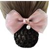 JIHUOO Fermaglio professionale per chignon con fiocco, con retina e fiocco, per donne e signore, colore rosa