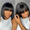 BLISSHAIR Parrucca Donna Capelli Umani Veri Corte Naturali Brasiliani Vergini Glueless Wigs Human Hair Lace Front Short Bob Wig with Bangs Capelli Corte 10 pollici