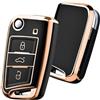 Car Passion Cover Guscio Chiave TPU Lucida Compatibile Con VOLKSWAGEN Golf Tiguan Passat Polo T-Roc T-Cross Up Silicone 3 Tasti Custodia Protezione Telecomando Auto Dorato (Nero - Oro)