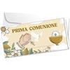 LINA OFFICINE GRAFICHE CREATIVE Biglietto Prima Comunione con Portasoldi, 21x10 cm, Design Floreale con Calice e Colomba, Beige e Bianco