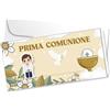 LINA OFFICINE GRAFICHE CREATIVE Biglietto Prima Comunione con Portasoldi, Design Floreale con Calice e Colomba, 21x10 cm, Beige e Bianco