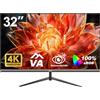 Gawfolk Monitor per computer 32 pollici 4K UHD, schermo ultra chiaro (3840×2160p), 100% sRGB, angolo di visione di 178 °, HDMI, porta display, compatibile con montaggio a parete 100 * 100 mm - nero