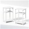 Furinno SIMPLISTIC Set di 2 Comodini, comodino a 3 livelli con ripiano aperto e struttura in metallo, comodino, tavolino da salotto, tavolino laterale, per camera da letto, soggiorno, Bianco