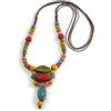 Avalaya Collana con perline in ceramica multicolore a forma di V con cordoncini di seta marrone, 66-76 cm, regolabile
