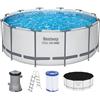Bestway Steel Pro MAX Frame Pool Set completo con pompa filtro Ø 366 x 122 cm, grigio chiaro, rotondo